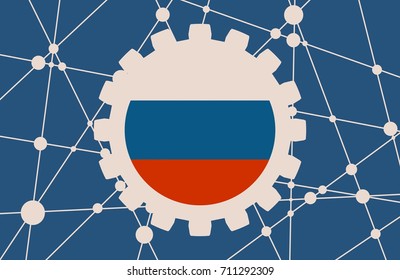 Molecule And Communication Background. Modern brochure or report design template. Field for text as gear icon. Connected lines with dots. Technology and science background. Flag of the Russia