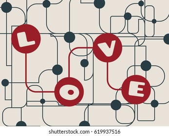 Molecule And Communication Background. Modern vector brochure or web banner design template. Connected lines with dots. Abstract city traffic map. Love word