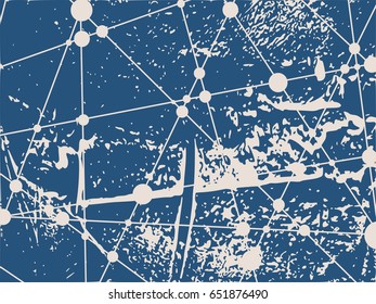 Molecule And Communication Background. Modern vector brochure or web banner design template. Connected lines with dots. Grunge cracked texture