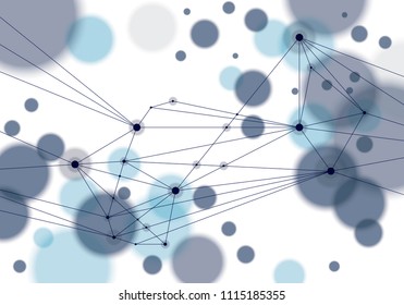 Molecule and communication geometric 3d mesh background. With blurred defocused round lights texture. Vector abstract virtual particles structure.