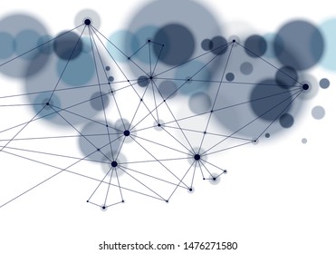 Molecule and communication geometric 3d mesh background. With blurred defocused round lights texture. Vector abstract virtual particles structure.