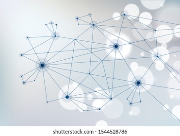 Molecule and communication geometric 3d mesh background. With blurred defocused round lights texture. Vector abstract virtual particles structure.