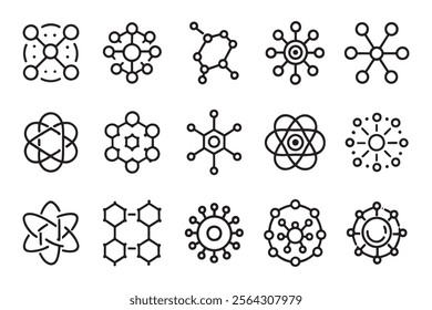 Molecule concept related editable stroke outline icon set flat vector illustration