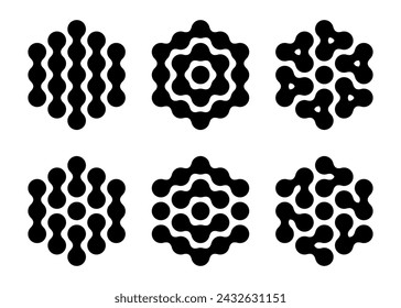 Molecule connected circles as chain of atoms. Science innovation metaball dot pattern. Laboratory grid network concept to study organic and mineral structure.