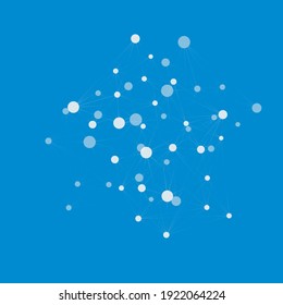 Molecule connection design. Vector abstract design with dots and lines on blue background