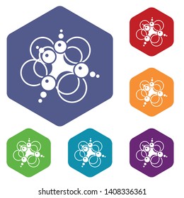 Molecule connection icons vector colorful hexahedron set collection isolated on white