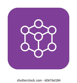 Molecule cube flat line icon, linear vector sign on colorful rounded square button isolated on white. Symbol, logo illustration. Flat design, pixel perfect