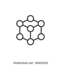 Molecule cube line icon, outline vector sign, linear style pictogram isolated on white. Symbol, logo illustration. Editable stroke. Pixel perfect