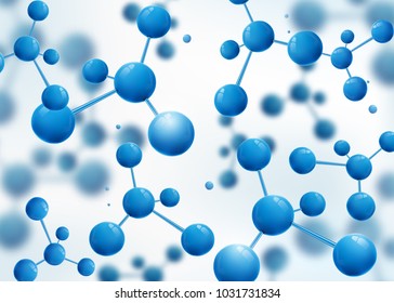 Molecule design background. Atoms. 3d molecular structure with blue connected spherical particles. Chemical medical motion concept for banner, poster or flyer. Vector illustration