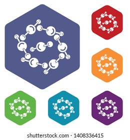 Molecule design icons vector colorful hexahedron set collection isolated on white
