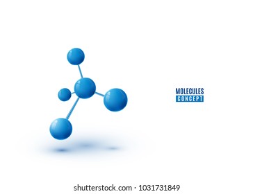 Molecule design isolated on white background. Atoms. 3d molecular structure with blue connected spherical particles. Vector illustration