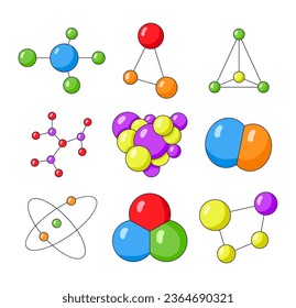 Molecule different shape. Atom science symbol. Vector drawing. Collection of design elements.