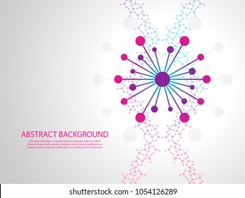 Molecule DNA with abstract background. Chemical connections. Medicine science technologies hexagons on grey backdrops with spare place for text. Biotechnology and chemistry concept vector illustration