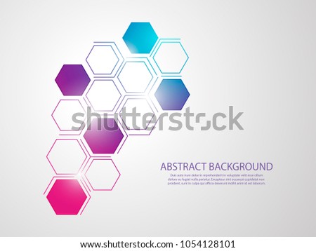 Molecule DNA with abstract background. Chemical connections. Medicine science technologies hexagons on grey backdrops with spare place for text. Biotechnology and chemistry concept vector illustration