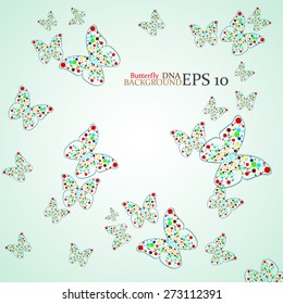 Molecule DNA along the contour butterflies. Abstract background. Vector illustration