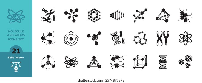 Molecule, dna, cell, atom set solid icons vector template. Glyph icon symbol vector isolated on white blackground.