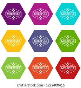 Molecule dna icons 9 set coloful isolated on white for web