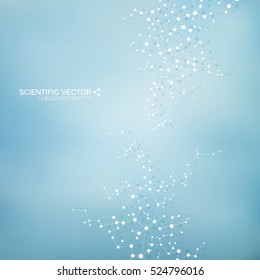 Molecule DNA and neurons vector. Molecular structure. Connected lines with dots. Genetic and chemical compounds. Chemistry, medicine, science and technology concept. Geometric abstract background.