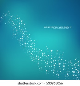 Molecule DNA and neurons vector. Molecular structure. Connected lines with dots. Genetic and chemical compounds. Chemistry, medicine, science and technology concept. Geometric abstract background.