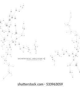 Molecule DNA and neurons vector. Molecular structure. Connected lines with dots. Genetic chemical compounds. Chemistry, medicine, science, technology concept. Geometric abstract background.