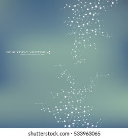 Molecule DNA and neurons vector. Molecular structure. Connected lines with dots. Genetic and chemical compounds. Chemistry, medicine, science and technology concept. Geometric abstract background.