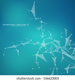 Molecule DNA and neurons vector. Molecular structure. Connected lines with dots. Genetic chemical compounds. Chemistry, medicine, science, technology concept. Geometric abstract background.