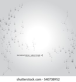 Molecule DNA and neurons vector. Molecular structure. Connected lines with dots. Genetic chemical compounds. Chemistry, medicine, science, technology concept. Geometric abstract background.