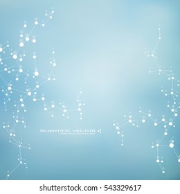 Molecule DNA and neurons vector. Molecular structure. Connected lines with dots. Genetic chemical compounds. Chemistry, medicine, science, technology concept. Geometric abstract background.