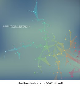 Molecule DNA and neurons vector. Molecular structure. Connected lines with dots. Genetic chemical compounds. Chemistry, medicine, science, technology concept. Geometric abstract background.