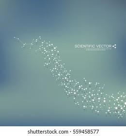 Molecule DNA and neurons vector. Molecular structure. Connected lines with dots. Genetic chemical compounds. Chemistry, medicine, science, technology concept. Geometric abstract background.