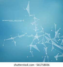Molecule DNA and neurons vector. Molecular structure. Connected lines with dots. Genetic chemical compounds. Chemistry, medicine, science, technology concept. Geometric abstract background.