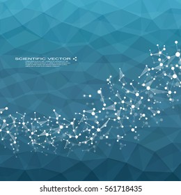 Molecule DNA and neurons vector. Molecular structure. Connected lines with dots. Genetic chemical compounds. Chemistry, medicine, science, technology concept. Geometric abstract background.