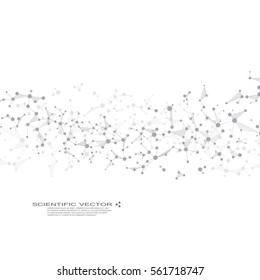 Molecule DNA and neurons vector. Molecular structure. Connected lines with dots. Genetic chemical compounds. Chemistry, medicine, science, technology concept. Geometric abstract background.