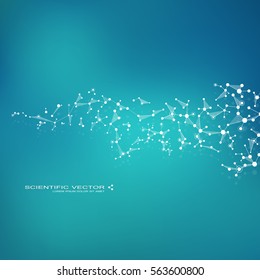 Molecule DNA and neurons vector. Molecular structure. Connected lines with dots. Genetic chemical compounds. Chemistry, medicine, science, technology concept. Geometric abstract background.