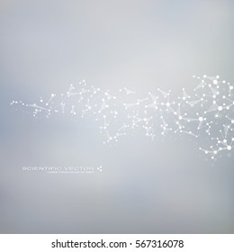 Molecule DNA and neurons vector. Molecular structure. Connected lines with dots. Genetic chemical compounds. Chemistry, medicine, science, technology concept. Geometric abstract background.