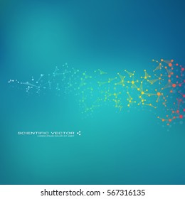 Molecule DNA and neurons vector. Molecular structure. Connected lines with dots. Genetic chemical compounds. Chemistry, medicine, science, technology concept. Geometric abstract background.