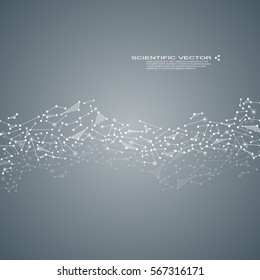 Molecule DNA and neurons vector. Molecular structure. Connected lines with dots. Genetic chemical compounds. Chemistry, medicine, science, technology concept. Geometric abstract background.