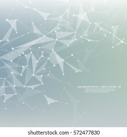 Molecule DNA and neurons vector. Molecular structure. Connected lines with dots. Genetic chemical compounds. Chemistry, medicine, science, technology concept. Geometric abstract background.