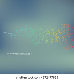 Molecule DNA and neurons vector. Molecular structure. Connected lines with dots. Genetic chemical compounds. Chemistry, medicine, science, technology concept. Geometric abstract background.