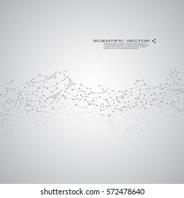 Molecule DNA and neurons vector. Molecular structure. Connected lines with dots. Genetic chemical compounds. Chemistry, medicine, science, technology concept. Geometric abstract background.