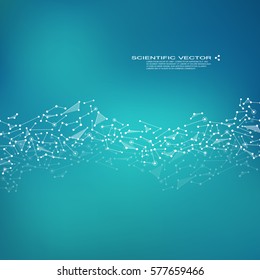 Molecule DNA and neurons vector. Molecular structure. Connected lines with dots. Genetic and chemical compounds. Chemistry, medicine, science, technology concept. Geometric abstract background.