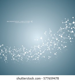 Molecule DNA and neurons vector. Molecular structure. Connected lines with dots. Genetic and chemical compounds. Chemistry, medicine, science, technology concept. Geometric abstract background.