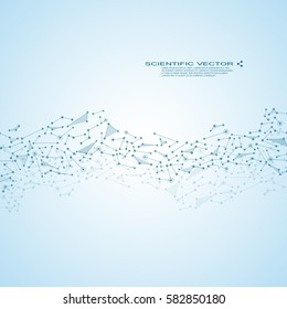Molecule DNA and neurons vector. Molecular structure. Connected lines with dots. Genetic and chemical compounds. Chemistry, medicine, science, technology concept. Geometric abstract background.