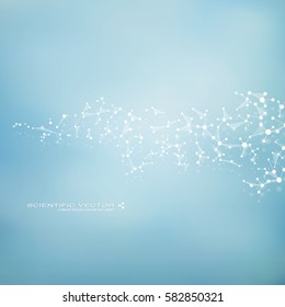 Molecule DNA and neurons vector. Molecular structure. Connected lines with dots. Genetic and chemical compounds. Chemistry, medicine, science, technology concept. Geometric abstract background.
