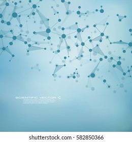 Molecule DNA and neurons vector. Molecular structure. Connected lines with dots. Genetic and chemical compounds. Chemistry, medicine, science, technology concept. Geometric abstract background.
