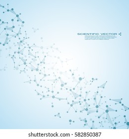 Molecule DNA and neurons vector. Molecular structure. Connected lines with dots. Genetic and chemical compounds. Chemistry, medicine, science, technology concept. Geometric abstract background.