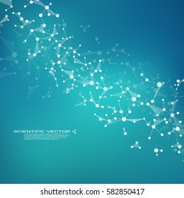 Molecule DNA and neurons vector. Molecular structure. Connected lines with dots. Genetic and chemical compounds. Chemistry, medicine, science, technology concept. Geometric abstract background.