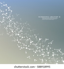 Molecule DNA and neurons vector. Molecular structure. Connected lines with dots. Genetic and chemical compounds. Chemistry, medicine, science, technology concept. Geometric abstract background.
