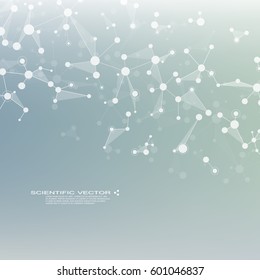 Molecule DNA and neurons vector. Molecular structure. Connected lines with dots. Genetic and chemical compounds. Chemistry, medicine, science, technology concept. Geometric abstract background