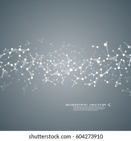 Molecule DNA and neurons vector. Molecular structure. Connected lines with dots. Genetic and chemical compounds. Chemistry, medicine, science, technology concept. Geometric abstract background